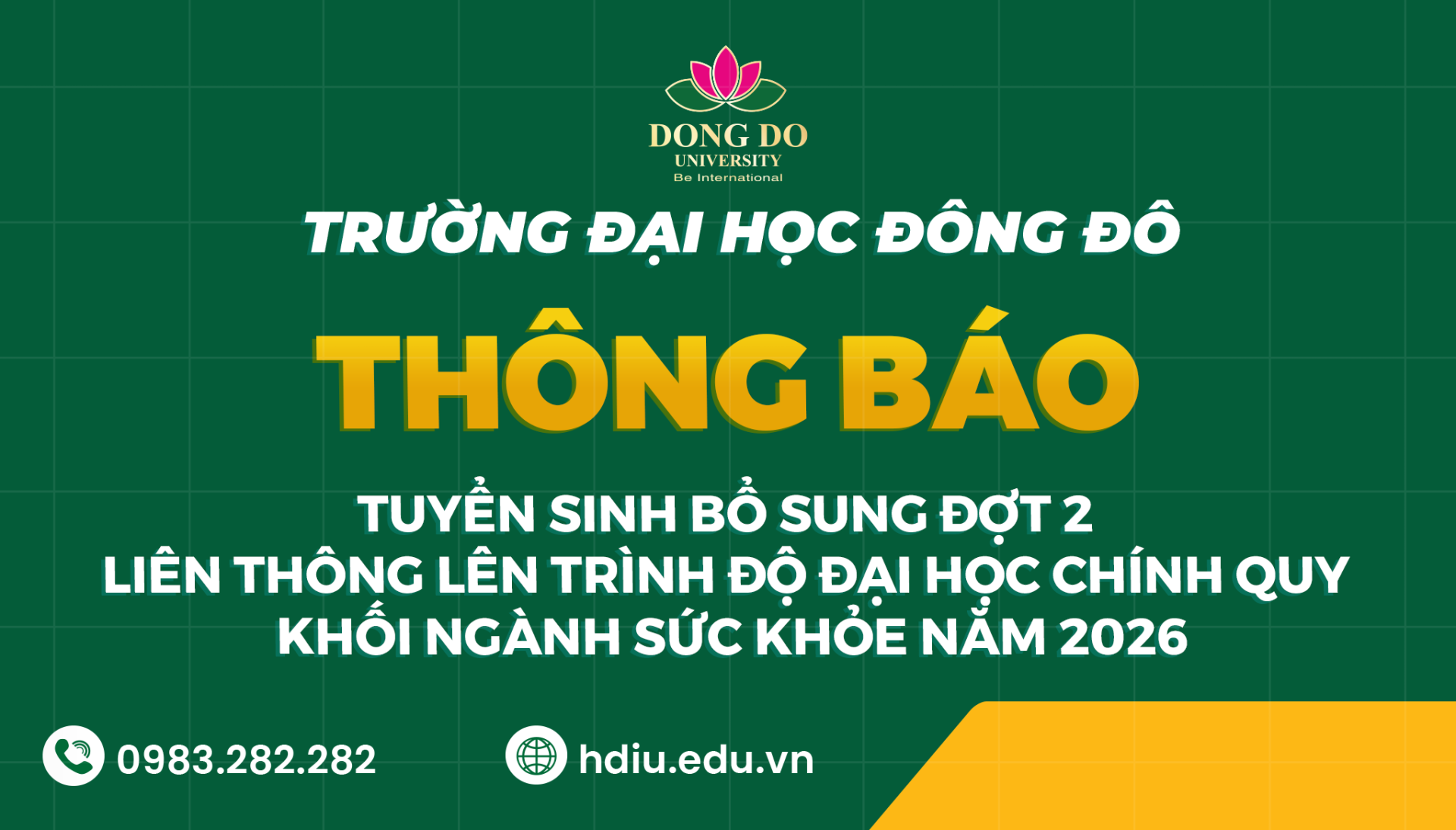Thông báo tuyển sinh bổ sung đợt 2 liên thông lên trình độ Đại học chính quy khối ngành sức khỏe năm 2026